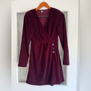 The Kooples Velvet Faux Wrap Dress Burgandy - Size 0